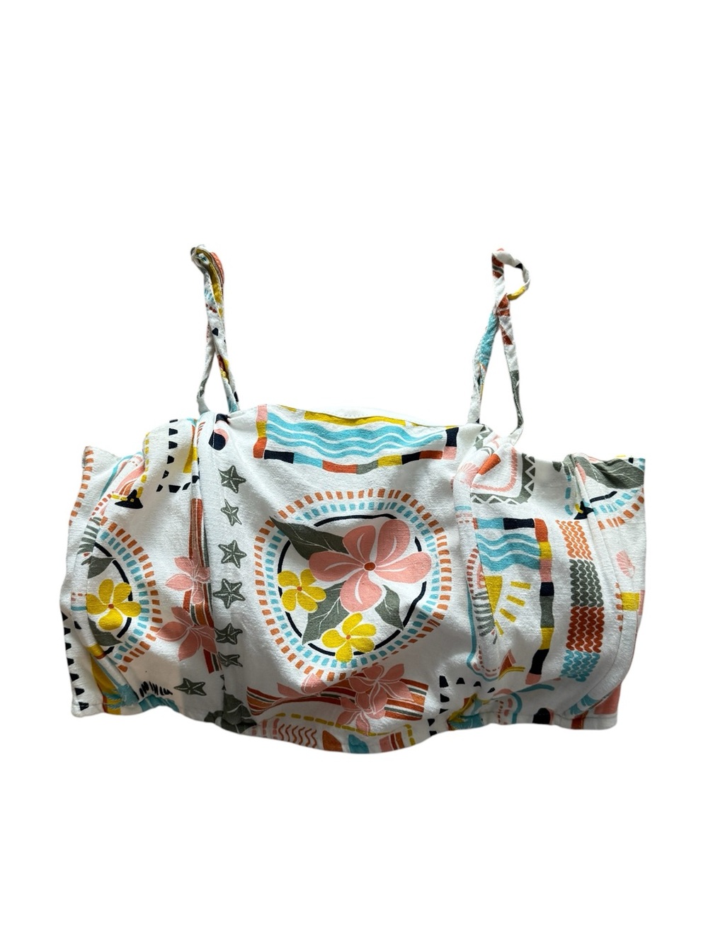 Japna Floral and Geometric Print Smocked Crop Top Womens Large Cottagecore Boho